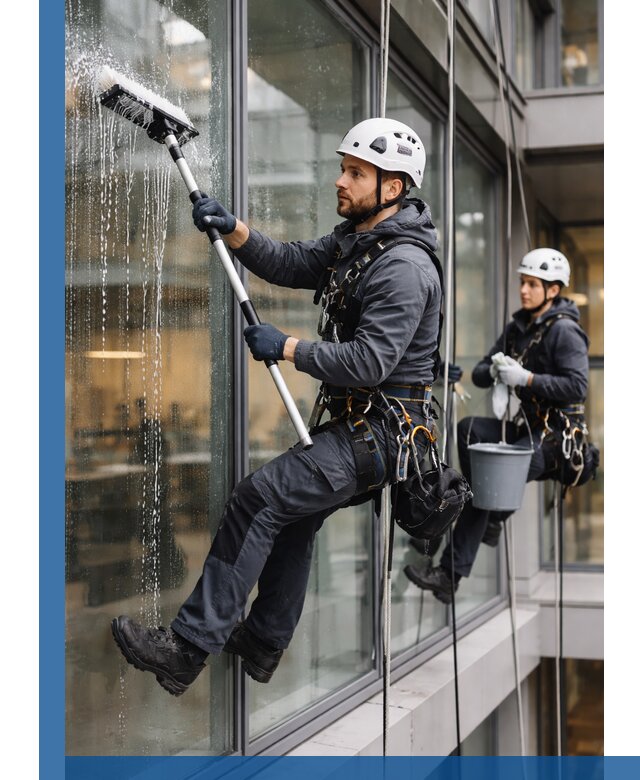 Профессиональная мойка витражей промышленными альпинистами в Шадринске