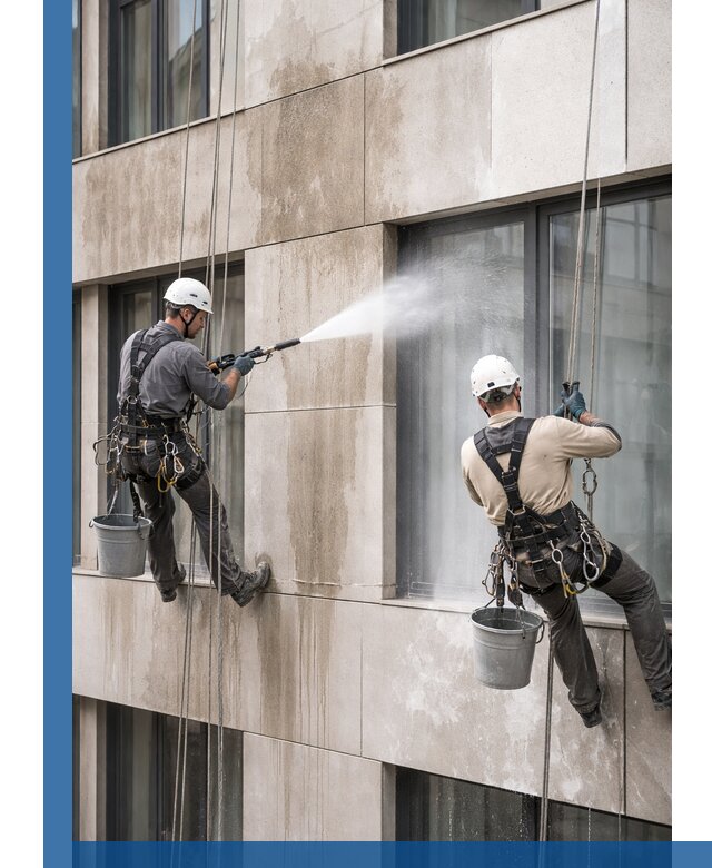 Послестроительная мойка фасада промышленным альпинизмом в Шадринске