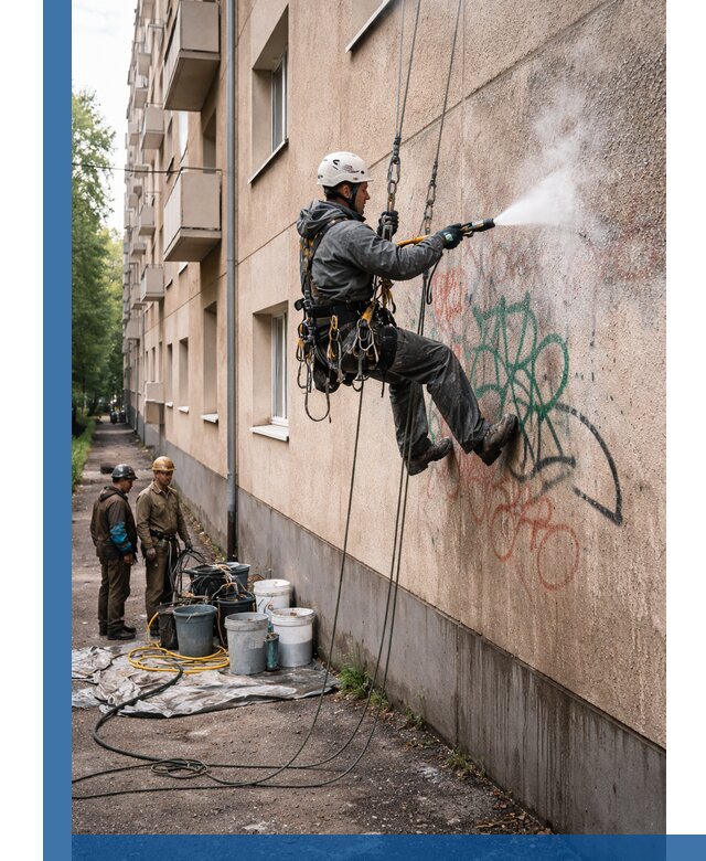 Удаление граффити с фасада в Шадринске без следов и повреждений