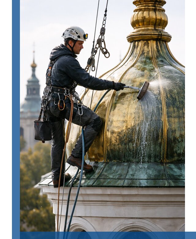 Профессиональная мойка куполов и шпилей высотными альпинистами в Шадринске