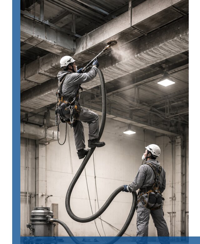 Обеспыливание потолочных конструкций в Шадринске промышленным альпинизмом