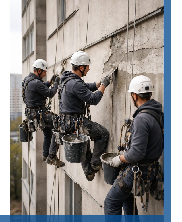 Ремонт бетонных элементов фасада в Шадринске от 2585 р. | ВЫСОТНИК-Шдр