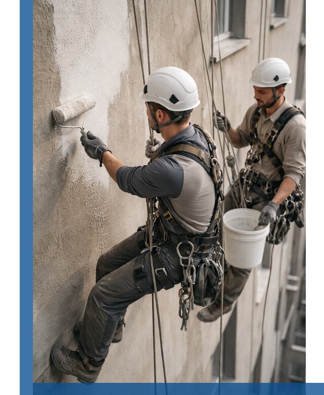 Грунтовка фасада на высоте в Шадринске промышленными альпинистами