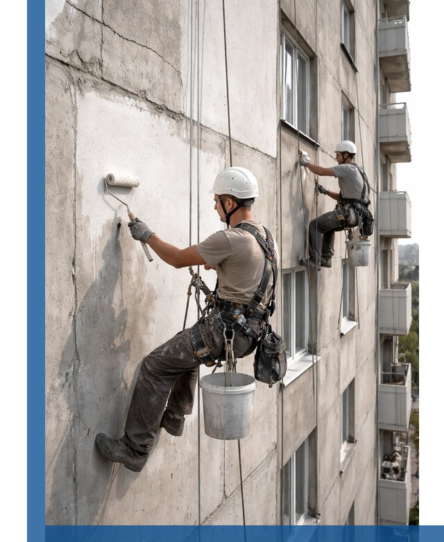 Покраска бетонного фасада в Шадринске для жилых и промышленных объектов