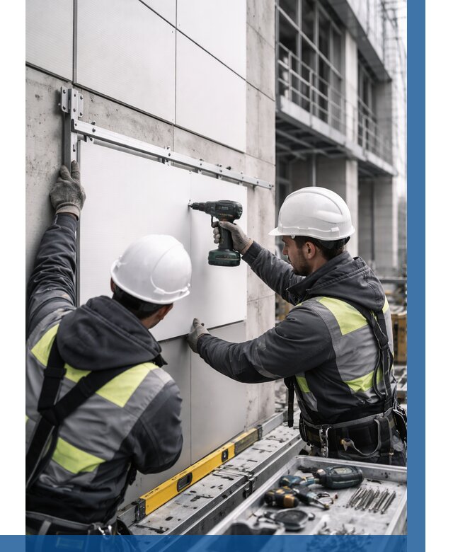 Монтаж композитных панелей фасада в Шадринске от 2585 р. | ВЫСОТНИК-Шдр