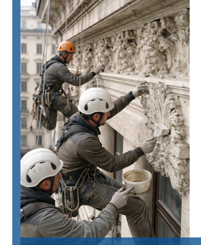 Реставрация фасадной лепнины с высотными работами в Шадринске