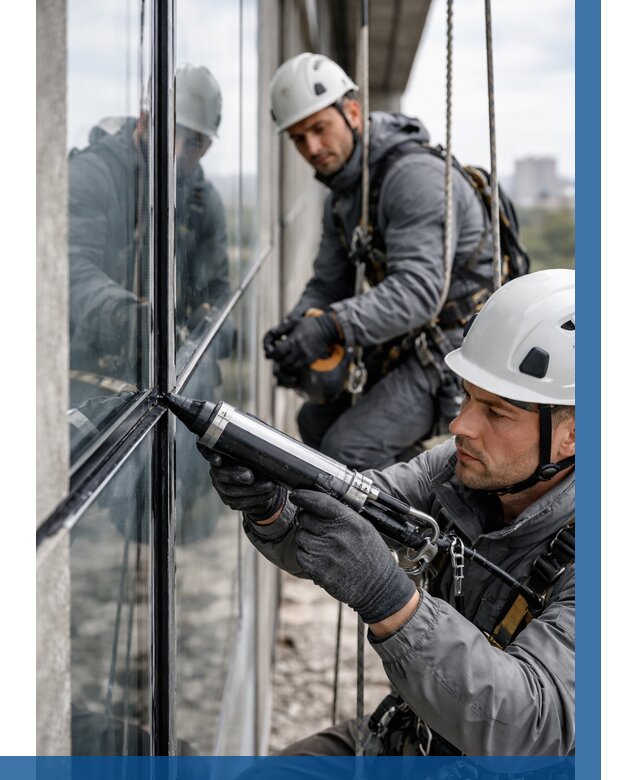 Герметизация витражных швов в Шадринске от 672 р. | ВЫСОТНИК-Шдр