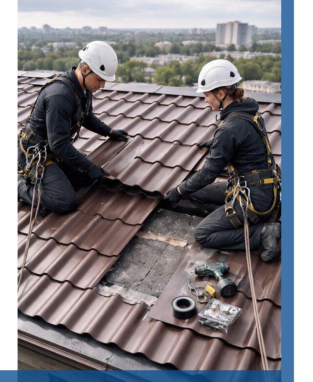 Ремонт металлочерепицы на крыше в Шадринске от 931 р. | ВЫСОТНИК-Шдр