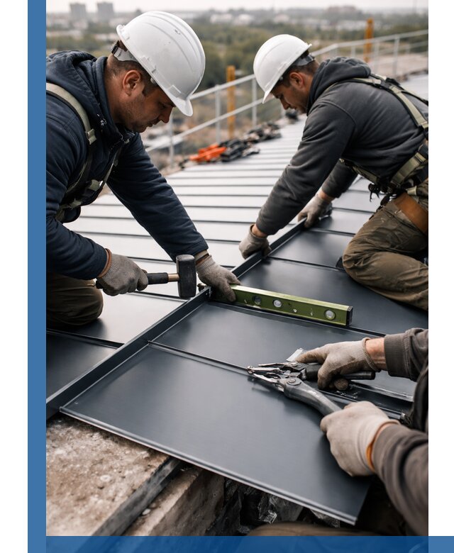 Монтаж фальцевой кровли в Шадринске для промышленных зданий