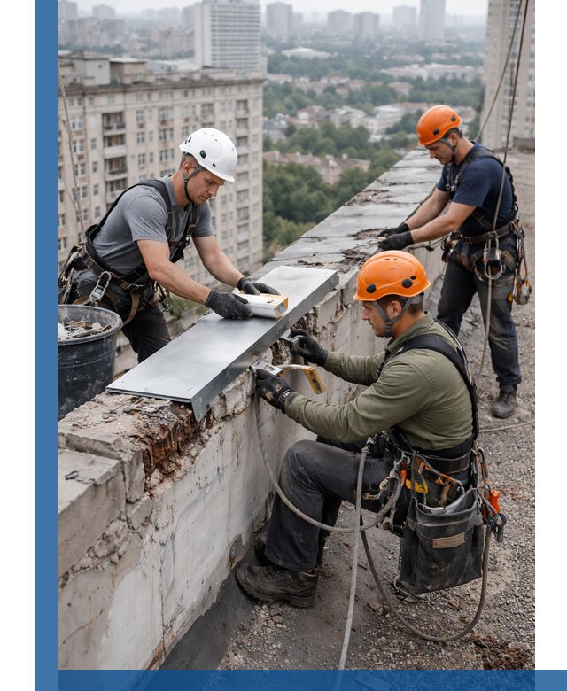 Ремонт парапета на кровле в Шадринске, высотные работы с гарантией