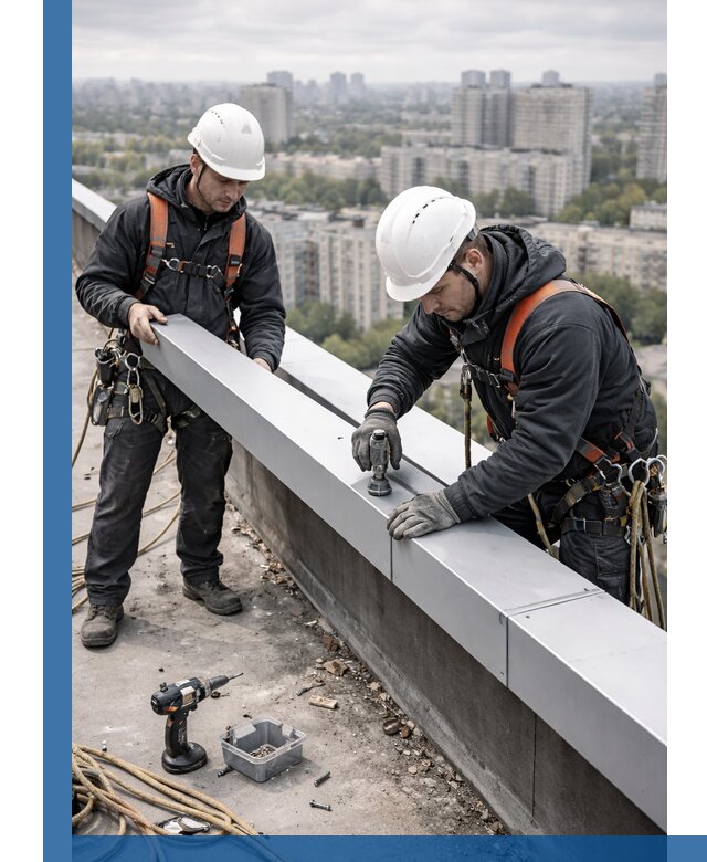 Монтаж парапетных крышек и ограждений кровли в Шадринске