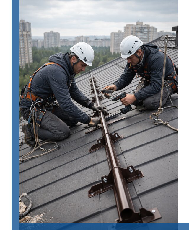 Монтаж снегозадержателей на кровле зданий в Шадринске под ключ