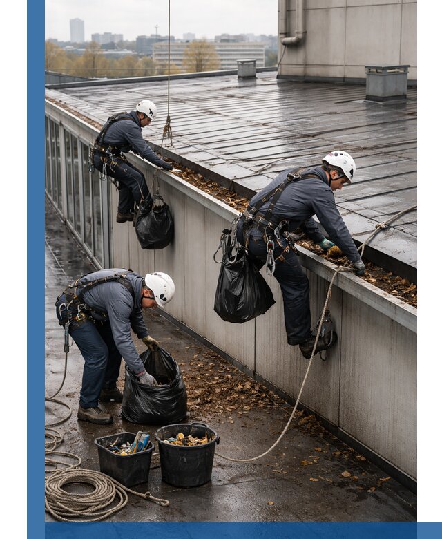 Очистка кровли по периметру в Шадринске силами промышленных альпинистов