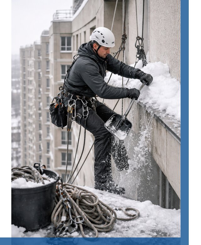 Очистка карнизов от снега в Шадринске от 310 р. | ВЫСОТНИК-Шдр