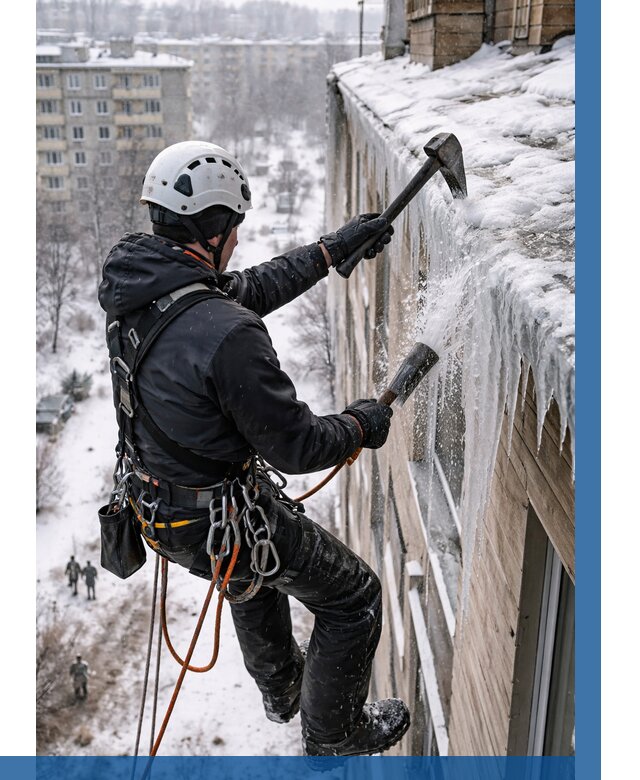 Сбивание сосулек с крыши в Шадринске по цене от 4653 р. | ВЫСОТНИК-Шдр