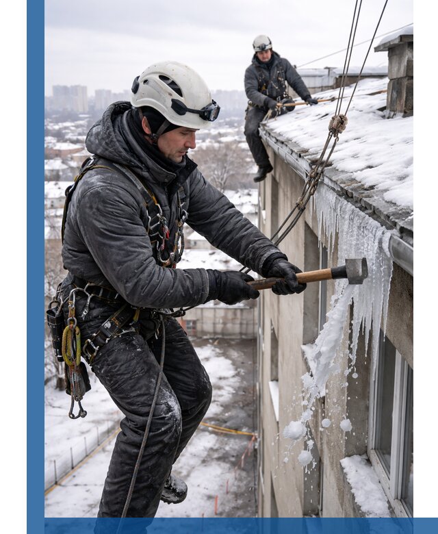 Сбивание и удаление сосулек с крыши в Шадринске безопасно