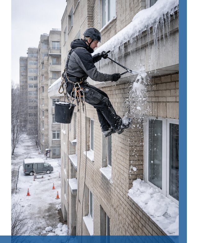 Удаление наледи с карнизов в Шадринске от 362 р. | ВЫСОТНИК-Шдр