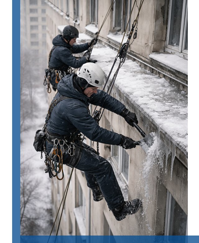 Удаление наледи и сосулек с карнизов в Шадринске профессионально