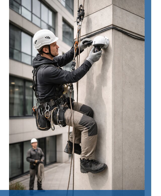 Монтаж камер видеонаблюдения на фасаде в Шадринске от 8790 р.-ВЫСОТНИК-Шдр