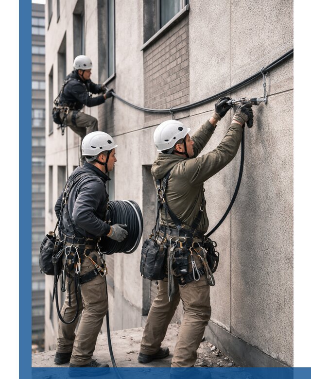 Прокладка кабеля по фасаду в Шадринске, профессиональный монтаж