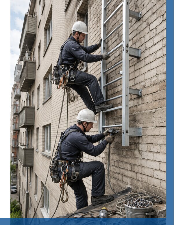 Монтаж пожарной лестницы в Шадринске от 25853 р заказать у ВЫСОТНИК-Шдр