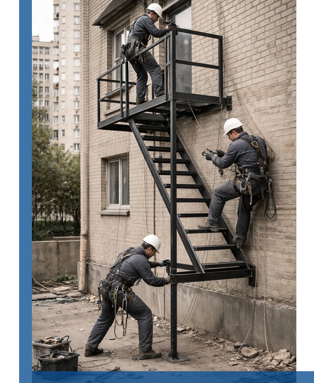 Монтаж пожарной лестницы в Шадринске, установка и крепление