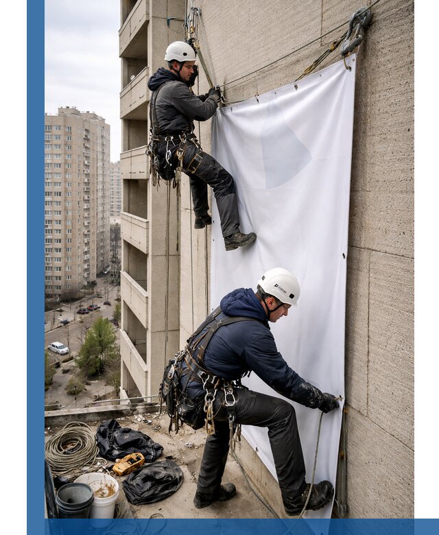 Профессиональный монтаж баннеров на фасаде в Шадринске