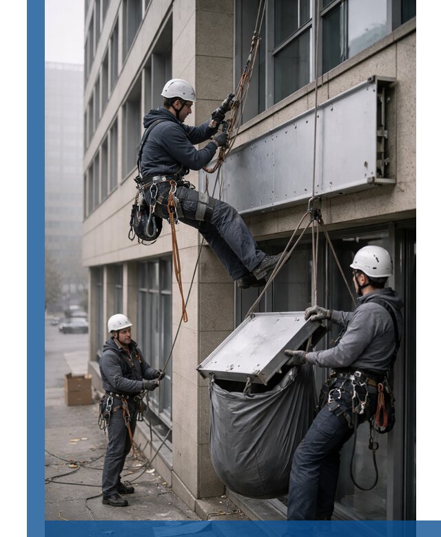 Демонтаж рекламной вывески с высотными работами в Шадринске