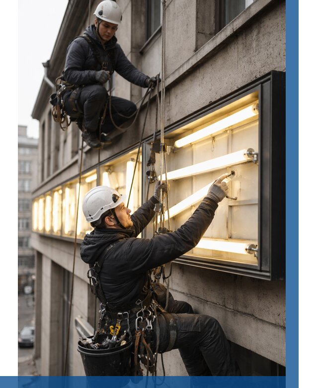Замена ламп в вывеске в Шадринске под ключ от 3619 р. | ВЫСОТНИК-Шдр