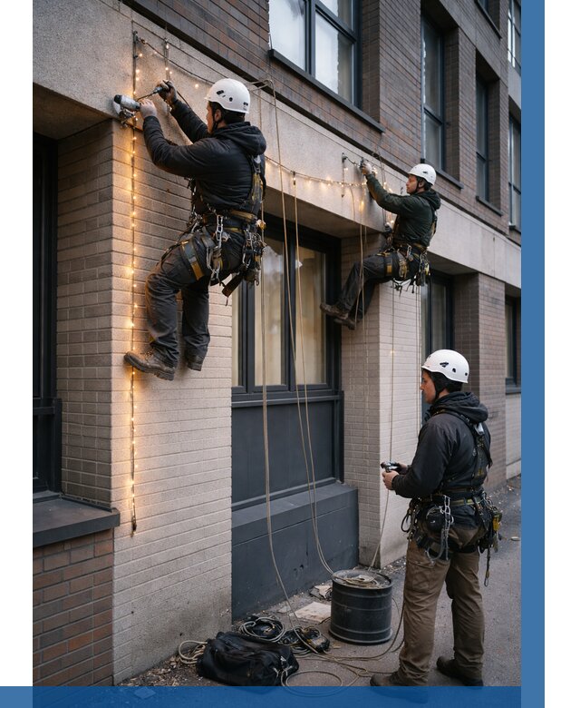 Монтаж гирлянд на фасаде в Шадринске от 3619 р. | ВЫСОТНИК-Шдр