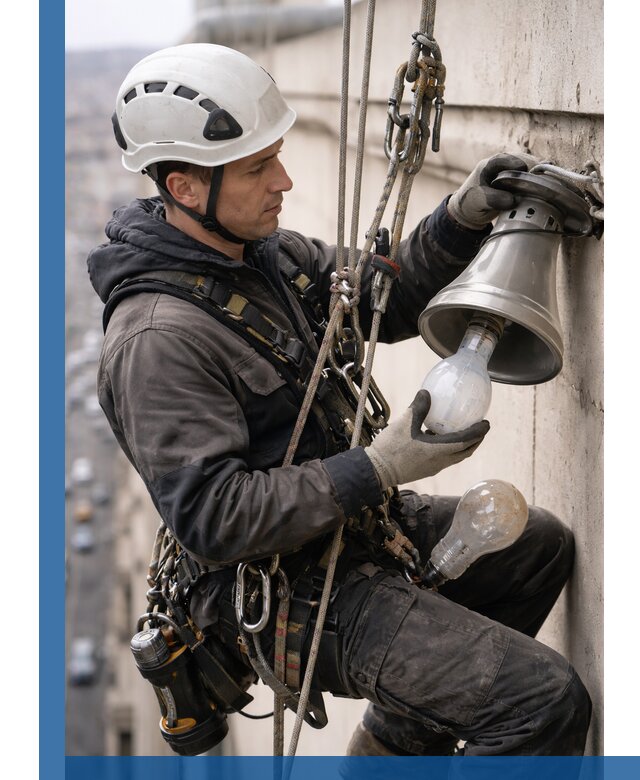 Замена ламп на высоте в Шадринске профессионально и быстро