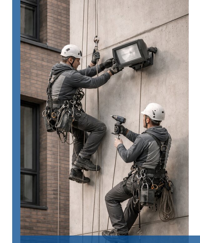 Профессиональный монтаж фасадных прожекторов в Шадринске под ключ