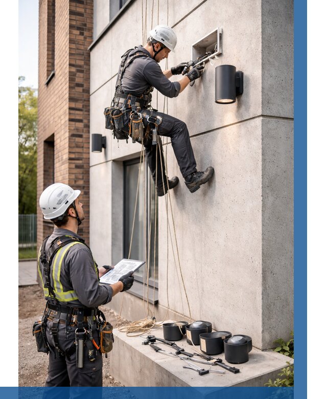 Монтаж фасадного освещения в Шадринске от 2585 р. | ВЫСОТНИК-Шдр