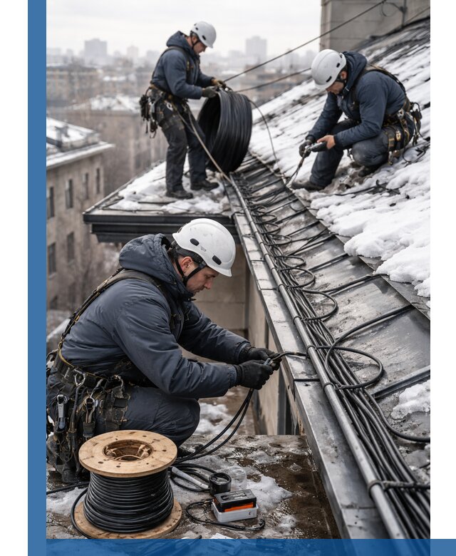 Монтаж греющего кабеля на кровле в Шадринске под ключ