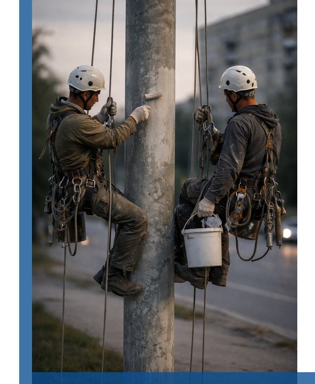 Покраска опор освещения и антикоррозийная защита в Шадринске