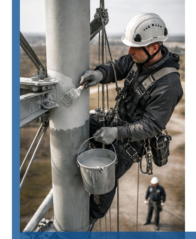 Покраска мачт связи в Шадринске промышленными альпинистами