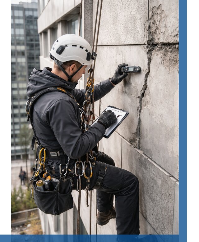 Обследование фасада альпинистами в Шадринске от 124 р. | ВЫСОТНИК-Шдр