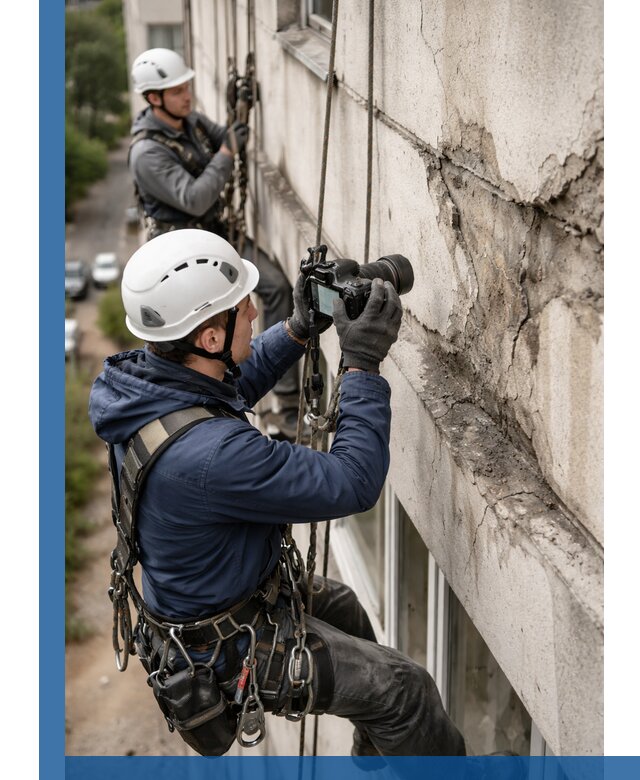Фотофиксация дефектов фасада с высотной съемкой в Шадринске