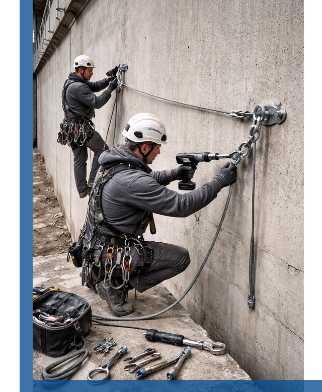 Монтаж анкерных линий высотной безопасности в Шадринске